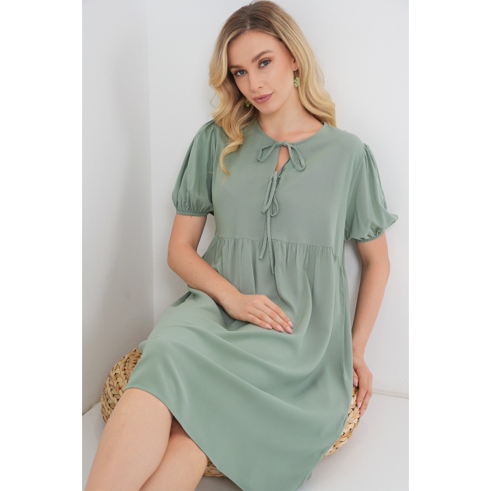 Kadın Bağcıklı Midi Elbise 2575 - Çağla