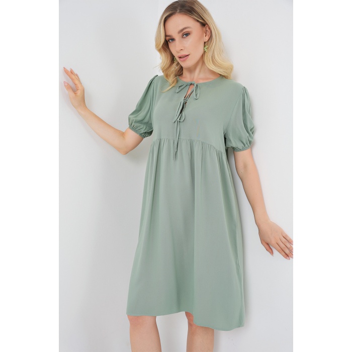 Kadın Bağcıklı Midi Elbise 2575 - Çağla