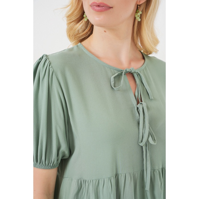 Kadın Bağcıklı Midi Elbise 2575 - Çağla