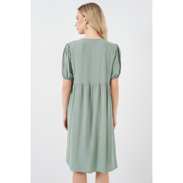 Kadın Bağcıklı Midi Elbise 2575 - Çağla