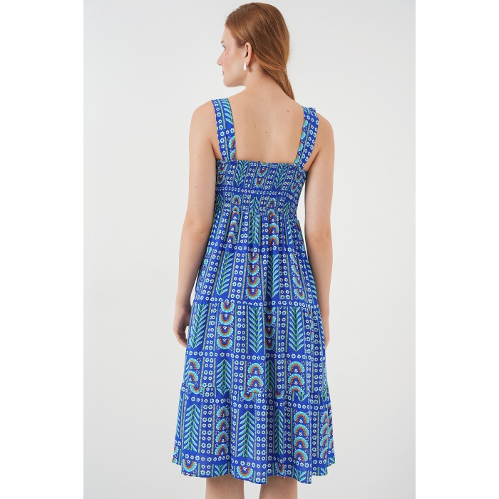 Kadın Desenli Askılı Midi Elbise 2577 - Saks