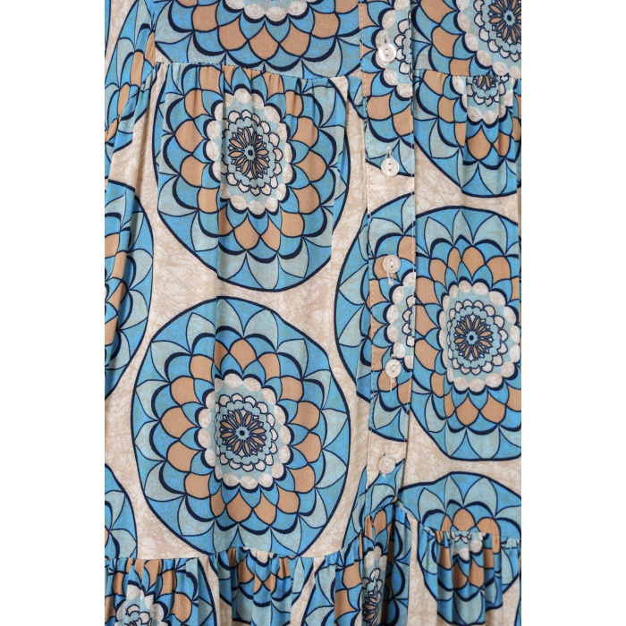 Kadın Desenli Uzun Tesettür Elbise 2585 - F.Mint