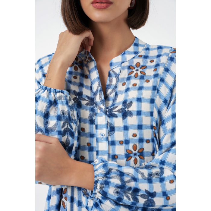 Kadın Desenli Uzun Tesettür Elbise 2585 - A.Mavi