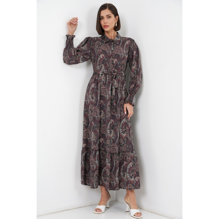 Kadın Kuşaklı Tesettür Elbise 2589 - Siyah