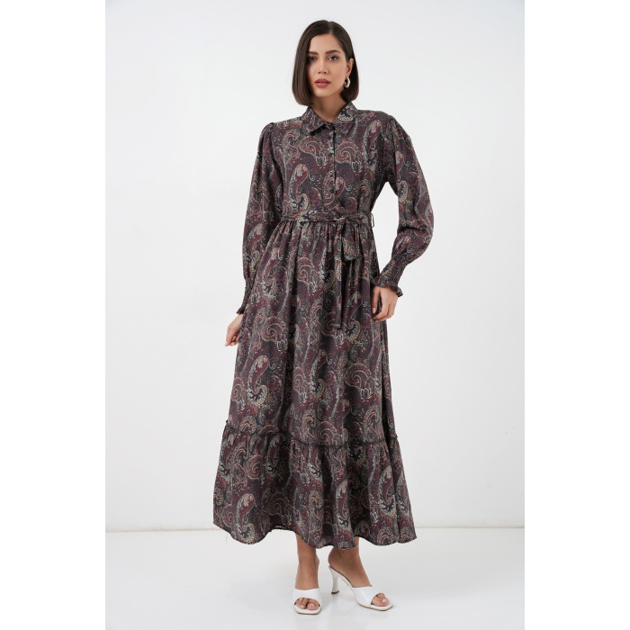 Kadın Kuşaklı Tesettür Elbise 2589 - Siyah