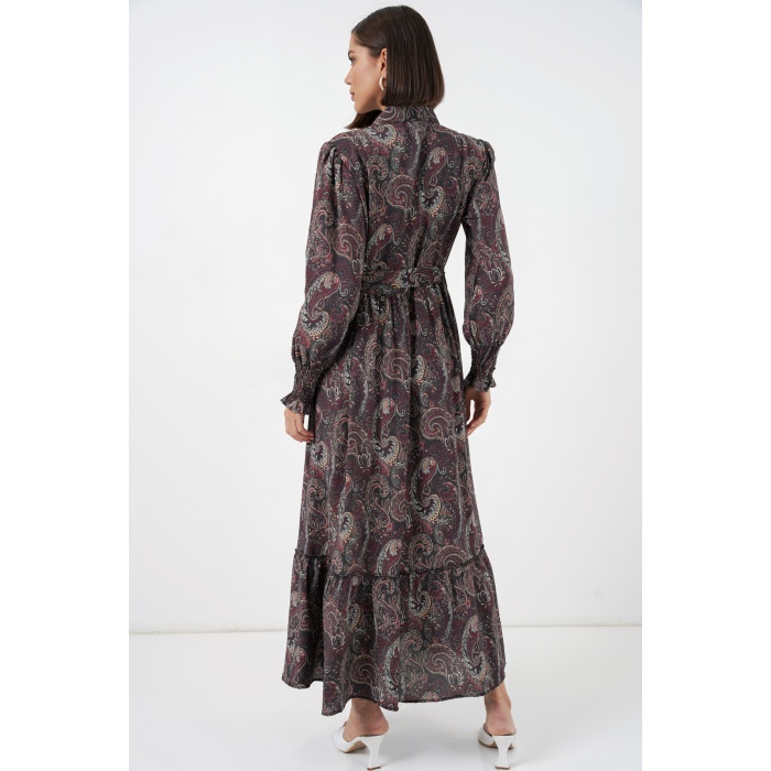 Kadın Kuşaklı Tesettür Elbise 2589 - Siyah