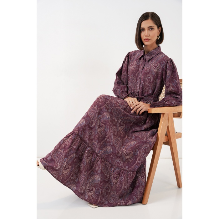 Kadın Kuşaklı Tesettür Elbise 2589 - Bordo