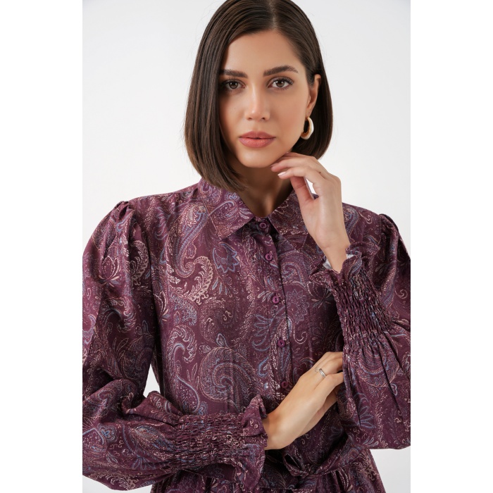 Kadın Kuşaklı Tesettür Elbise 2589 - Bordo