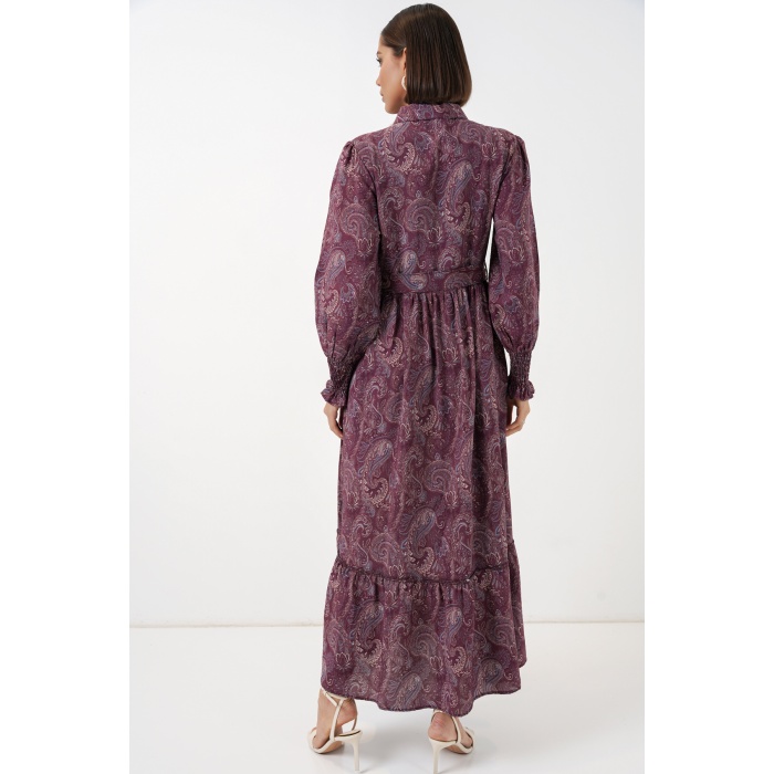 Kadın Kuşaklı Tesettür Elbise 2589 - Bordo