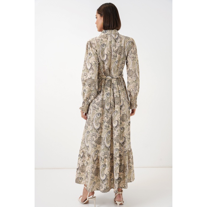 Kadın Kuşaklı Tesettür Elbise 2589 - Bej