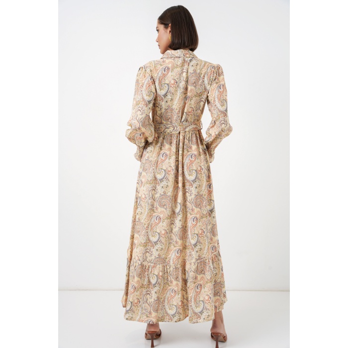 Kadın Kuşaklı Tesettür Elbise 2589 - Sarı