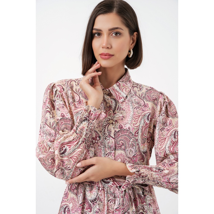 Kadın Kuşaklı Tesettür Elbise 2589 - Pembe