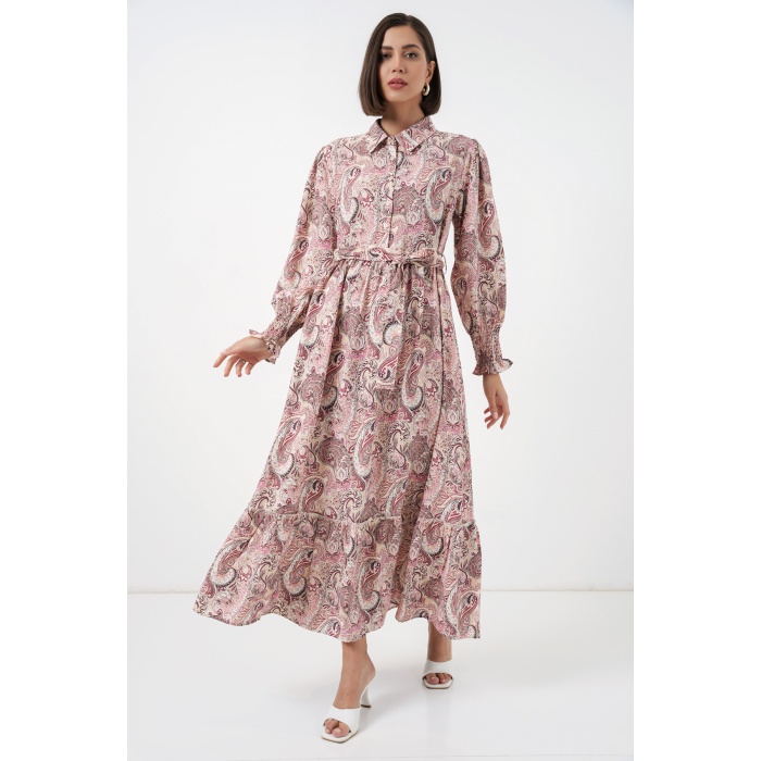 Kadın Kuşaklı Tesettür Elbise 2589 - Pembe
