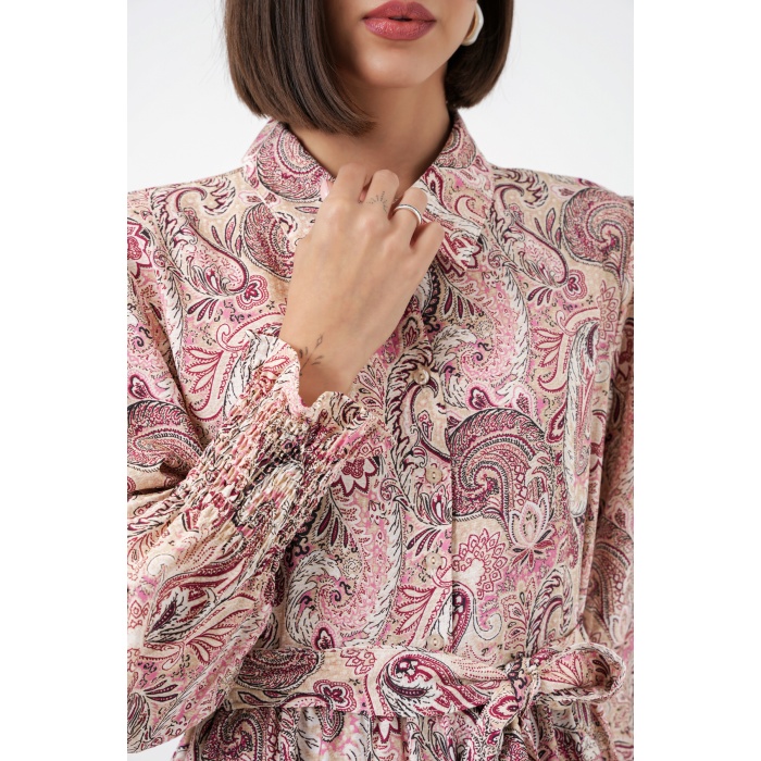 Kadın Kuşaklı Tesettür Elbise 2589 - Pembe