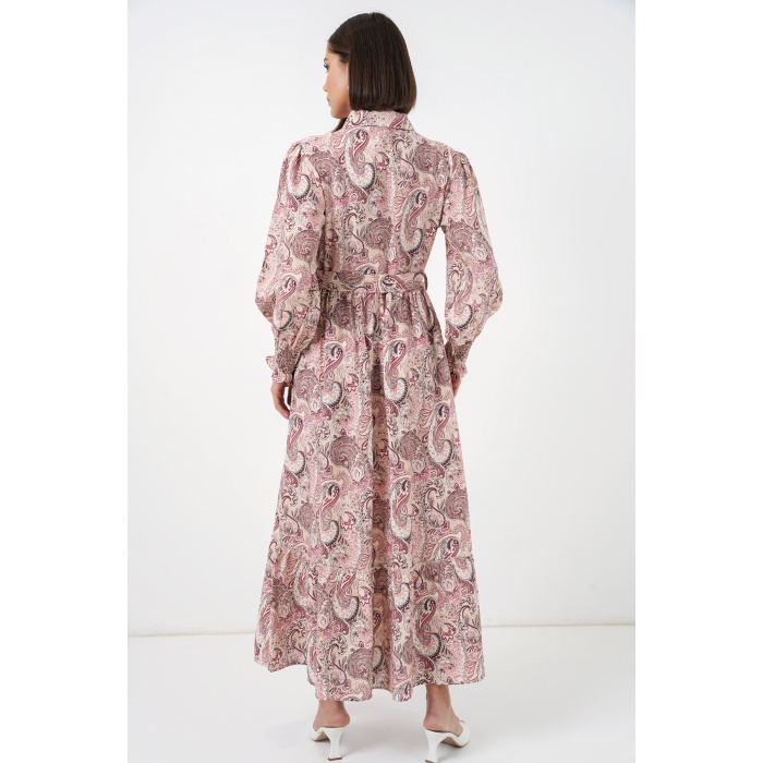 Kadın Kuşaklı Tesettür Elbise 2589 - Pembe