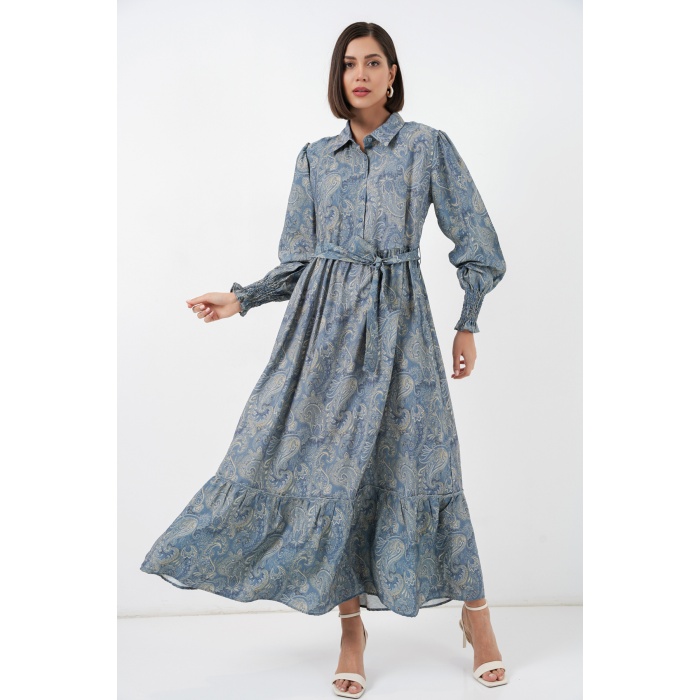 Kadın Kuşaklı Tesettür Elbise 2589 - Mint