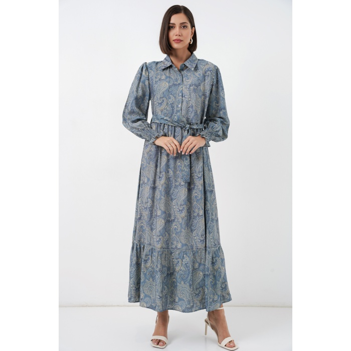 Kadın Kuşaklı Tesettür Elbise 2589 - Mint