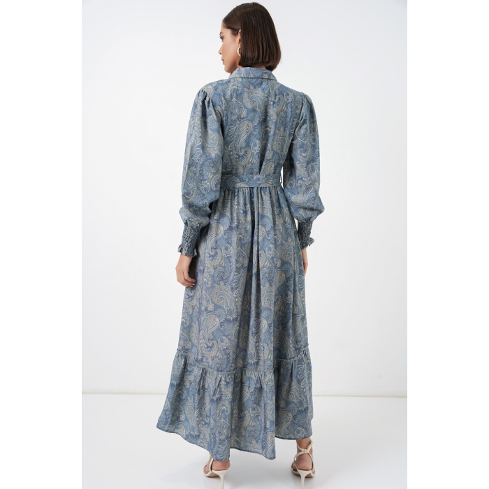 Kadın Kuşaklı Tesettür Elbise 2589 - Mint