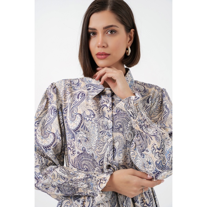 Kadın Kuşaklı Tesettür Elbise 2589 - Taş