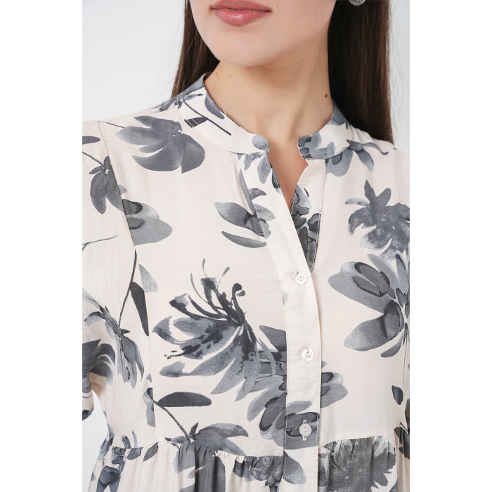 Kadın Lilyum Kumaş Uzun Tesettür Elbise 2593 - Gri