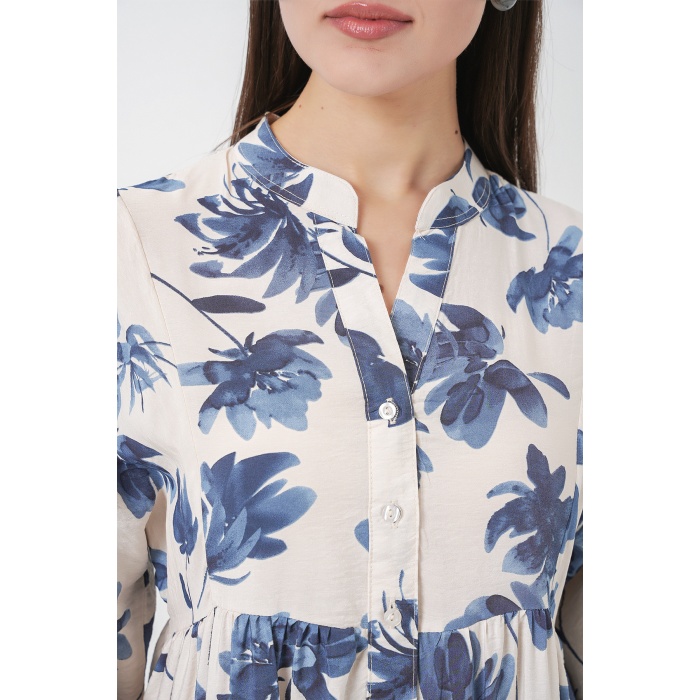 Kadın Lilyum Kumaş Uzun Tesettür Elbise 2593 - İndigo