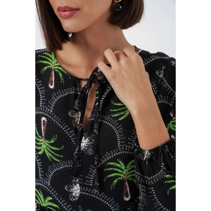 Kadın Desenli Tesettür Elbise 2594 - Siyah