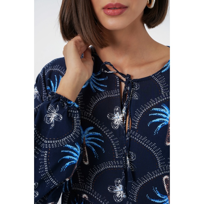 Kadın Desenli Tesettür Elbise 2594 - Lacivert