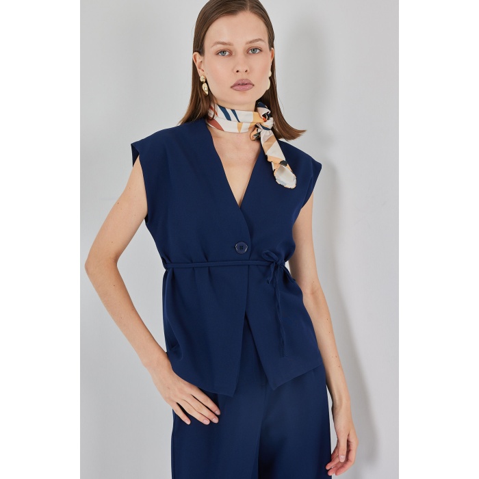 Kadın Yelek Pantolon Kumaş Takım 30050 - Lacivert