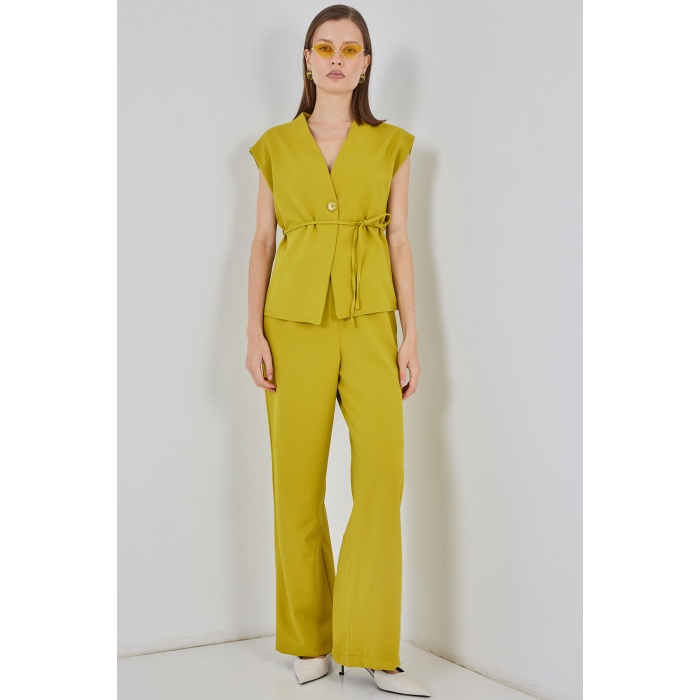 Kadın Yelek Pantolon Kumaş Takım 30050 - Yağ Yeşil