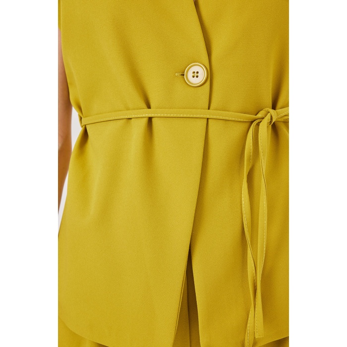 Kadın Yelek Pantolon Kumaş Takım 30050 - Yağ Yeşil