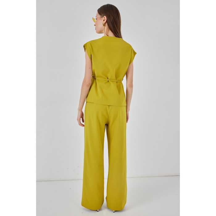 Kadın Yelek Pantolon Kumaş Takım 30050 - Yağ Yeşil