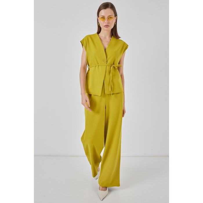 Kadın Yelek Pantolon Kumaş Takım 30050 - Yağ Yeşil