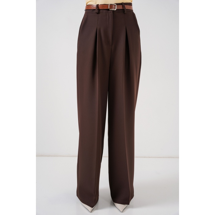 Kadın Yüksek Bel Palazzo Pantolon 30051 - Kahverengi