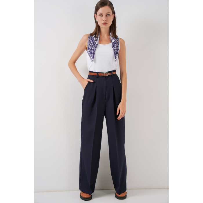 Kadın Yüksek Bel Palazzo Pantolon 30051 - Lacivert