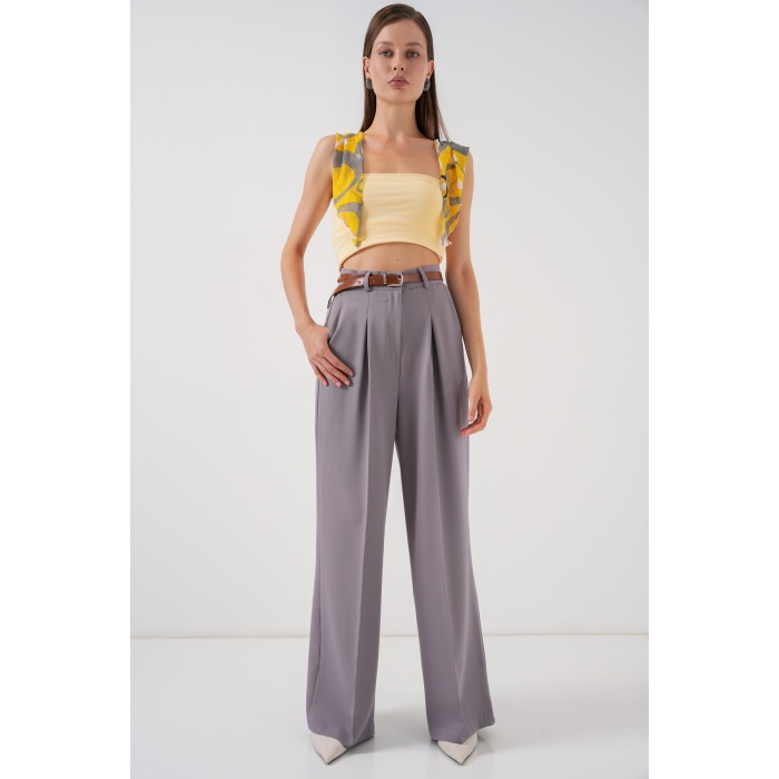 Kadın Yüksek Bel Palazzo Pantolon 30051 - Gri