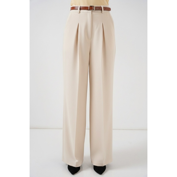 Kadın Yüksek Bel Palazzo Pantolon 30051 - Krem