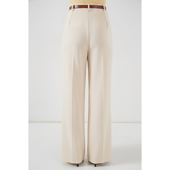 Kadın Yüksek Bel Palazzo Pantolon 30051 - Krem