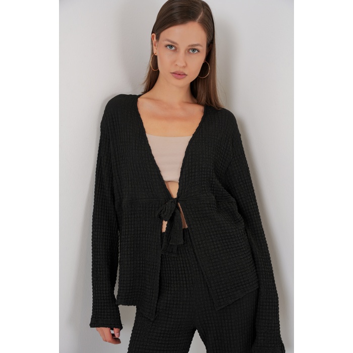 Kadın Örme Bluz Pantolon İkili Takım 30052 - Siyah