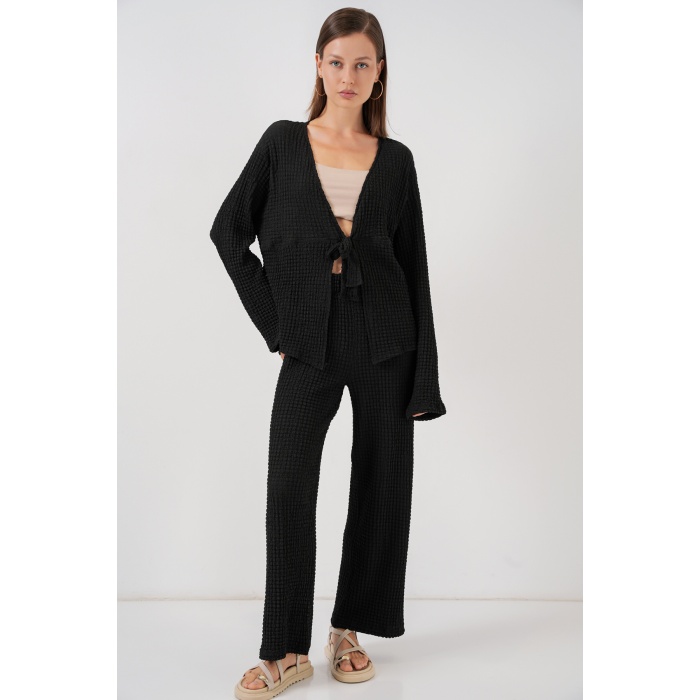 Kadın Örme Bluz Pantolon İkili Takım 30052 - Siyah