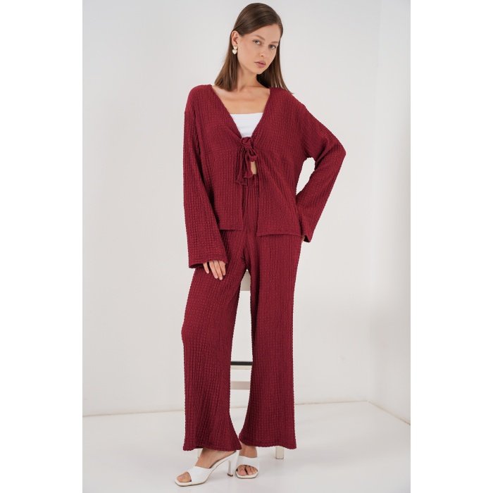 Kadın Örme Bluz Pantolon İkili Takım 30052 - Bordo