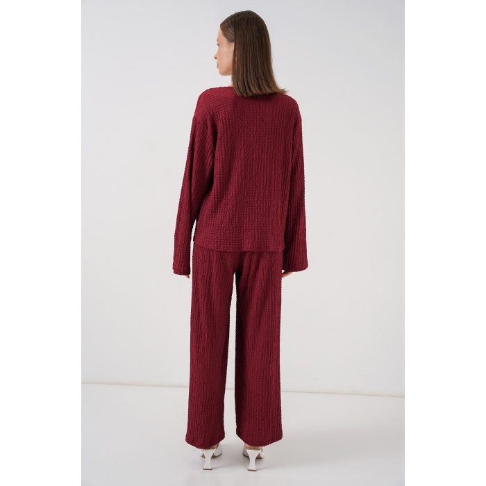 Kadın Örme Bluz Pantolon İkili Takım 30052 - Bordo