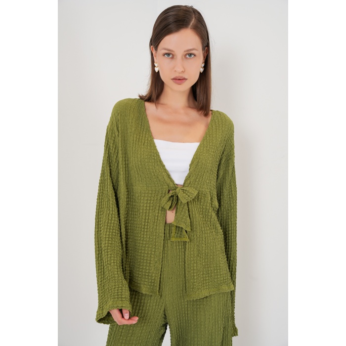 Kadın Örme Bluz Pantolon İkili Takım 30052 - E.Yeşil