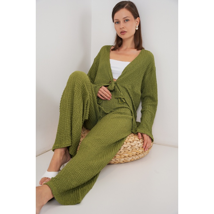 Kadın Örme Bluz Pantolon İkili Takım 30052 - E.Yeşil