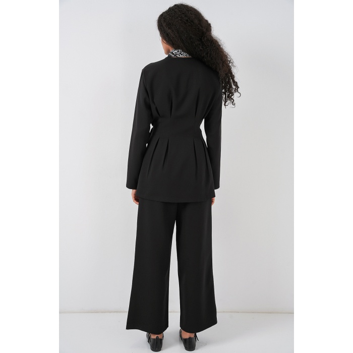 Kadın Kimono Pantolon Kumaş Takım 30054 - Siyah