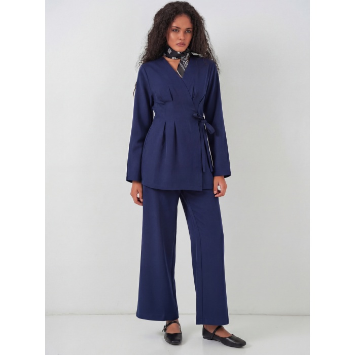 Kadın Kimono Pantolon Kumaş Takım 30054 - Lacivert