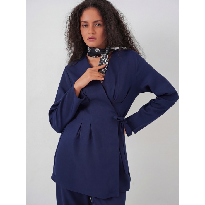 Kadın Kimono Pantolon Kumaş Takım 30054 - Lacivert