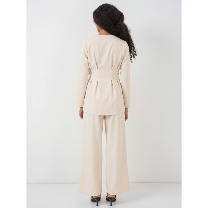 Kadın Kimono Pantolon Kumaş Takım 30054 - Bej