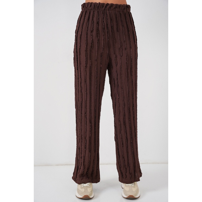 Kadın Dokulu Esnek Örme Pantolon 30057 - Kahverengi