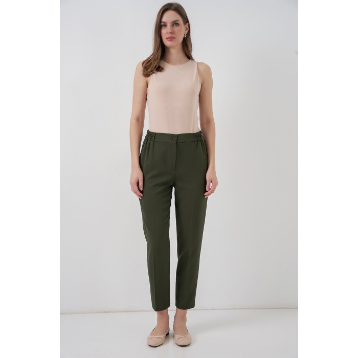 Kadın Beli Lastikli Kumaş Pantolon 30058 - Haki