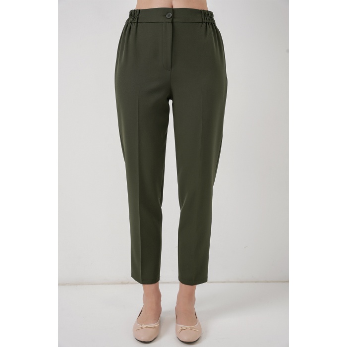 Kadın Beli Lastikli Kumaş Pantolon 30058 - Haki